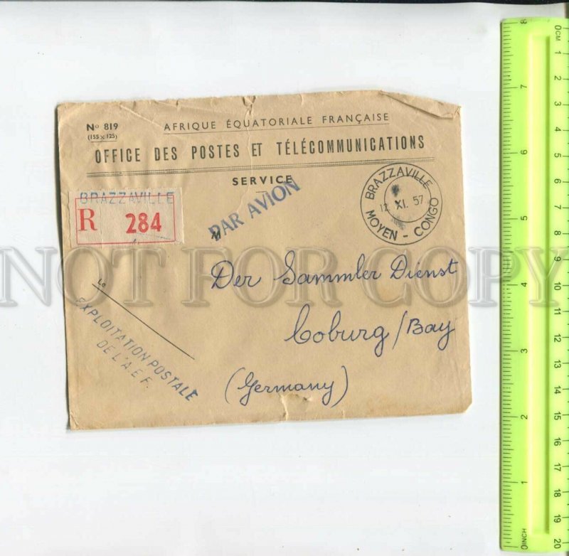 467729 Congo 1957 year real posted registered Brazzaville to GERMANY cover