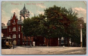 K51/ Wellington Ohio Postcard c1910 Opera House Park Trolley 19