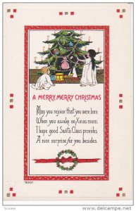 CHRISTMAS; A Merry Merry Christmas, Children around decorated tree, Doll, Dru...