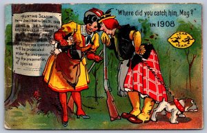 K50/ Leap Year 1908 Holiday Postcard Man Woman Love Rifle Bulldog 55