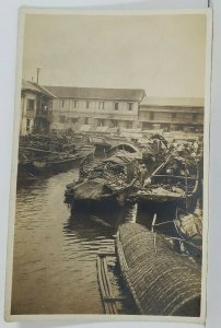 Old Chinese Or Asian Market Boats Vessels Rppc c1907 Real Photo Postcard N9