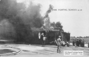 RPPC FIRE FIGHTING SCHOOL GREAT LAKES ILLINOIS MILITARY REAL PHOTO POSTCARD 1951