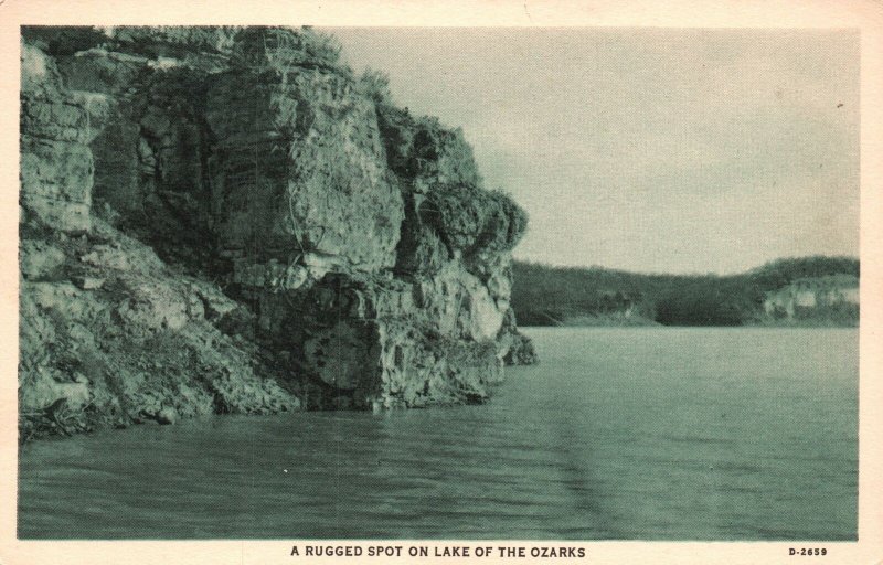 Vintage Postcard 1920's A Rugged Spot on Lake The Ozarks State Park Missouri MO