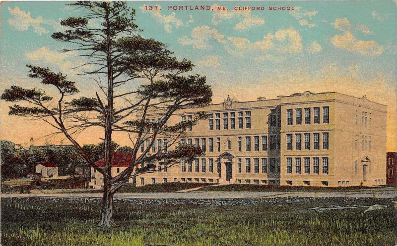 Portland Maine~Clifford School Building & Grounds~c1910 Postcard