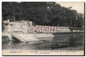 Postcard Isle Adam Old Iron Bridge destroyed by the French genius (Battery ra...