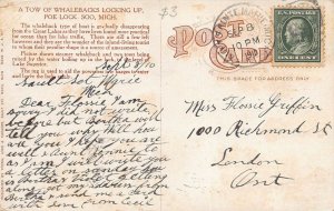 J83/ Soo Michigan Postcard c1910 Whaleback Ships Poe Lock  444