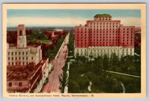 Federal Building and Saskatchewan Hotel, Regina SK, Vintage PECO Postcard, NOS