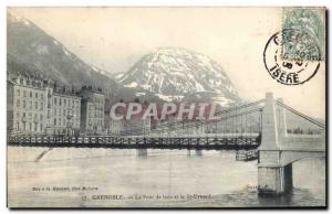 Postcard Old Wooden Bridge and St Evnard Grenoble