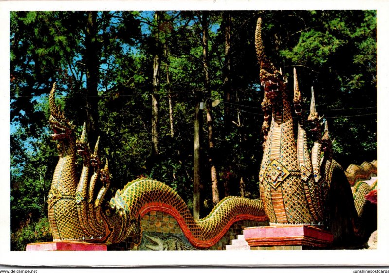 Thailand Chiengmai 4 Headed Dragons At Main Stair To Climb Doi-Suthep Mountain
