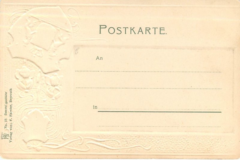 Embossed Gruss Aus Style Postcard Bayreuth Germany Eremitage 13 Heraldry Shield
