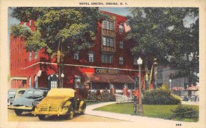 Hotel Oneida Cars Oneida New York 1940s linen postcard