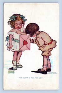 Artist Signed Katherine Gassaway Valentines Day Children UNP DB Postcard D18