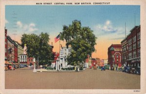 circa 1930's Main Street View Central Park New Britain Conn. Postcard 2R5-151