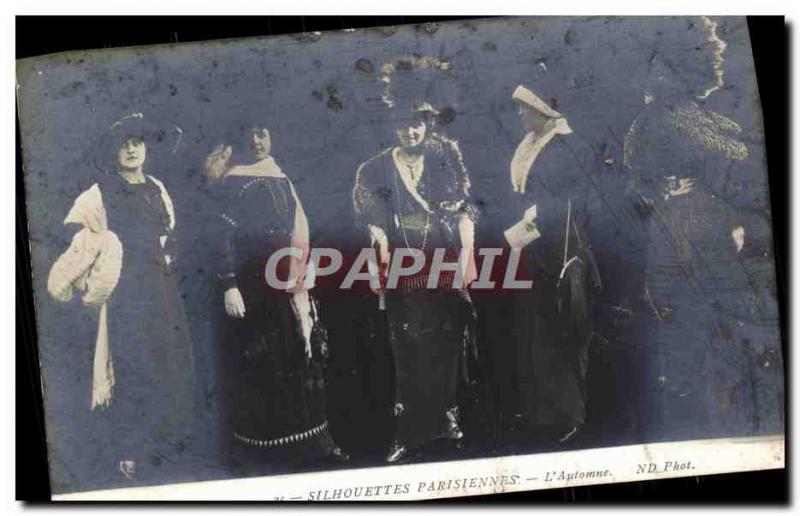 Postcard Old Fashion Headdress Woman Parisian Silhouettes L & # 39automne