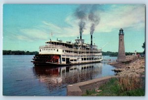 1960 Clinton Iowa IA Postcard Excursion Boat Mississippi River Steamer Steamship
