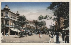 Rio de Janeiro Brazil Avenida Rio Branco Street Scene Vintage Postcard