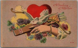 Vintage VALENTINE'S DAY Postcard A Greeting of Affection White Dove #6706