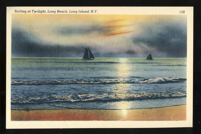 Long Beach, Long Island, NY Postcard, Sailing At Twilight