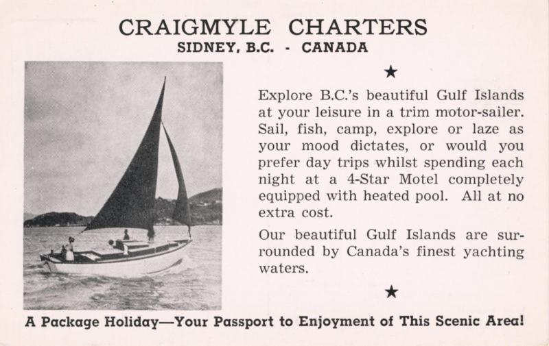 Craigmyle Charters Sidney BC Gulf Islands Boating Tourism Travel AD Postcard E6