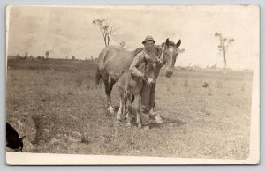RPPC Handsome Young Farmer With Horse And Colt c1910 Real Photo Postcard L27
