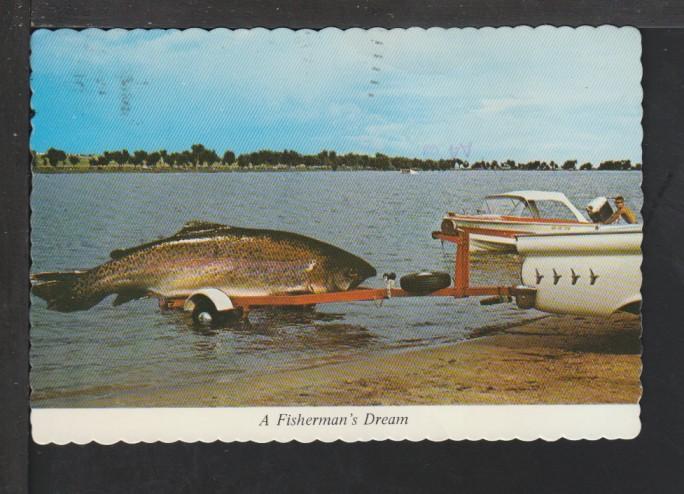 Exaggerated Fish on Trailer Postcard 