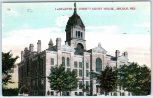 LINCOLN, Nebraska NE    LANCASTER COUNTY COURT HOUSE 1908   Postcard