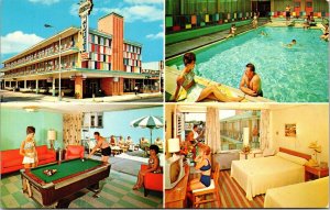 Fiesta Motel Tennessee Ave Boardwalk New Jersey NJ Swimming Pool Postcard Sign 