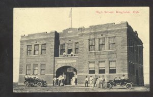 KINGFISHER OKLAHOMA HIGH SCHOOL BUILDING OLD CARS VINTAGE POSTCARD 1912