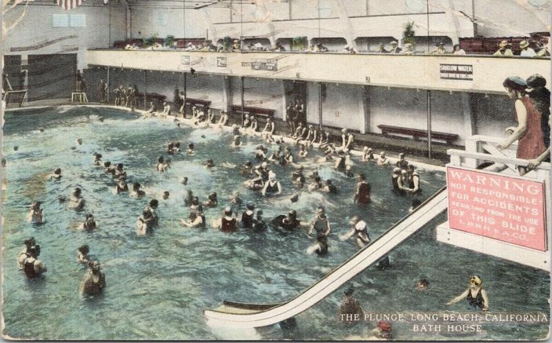 The Plunge Long Beach CA Bath House California c1920 Postcard F7