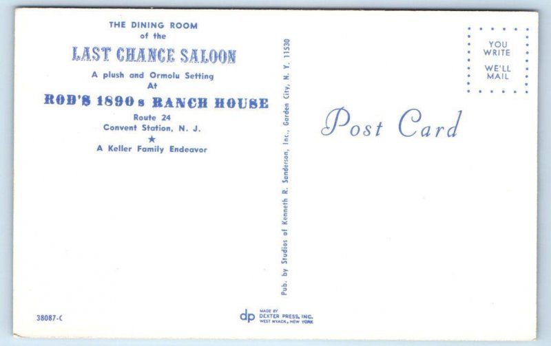 CONVENT STATION, NJ ~ ROD'S 1890'S RANCH HOUSE Dining Room c1960s  Postcard