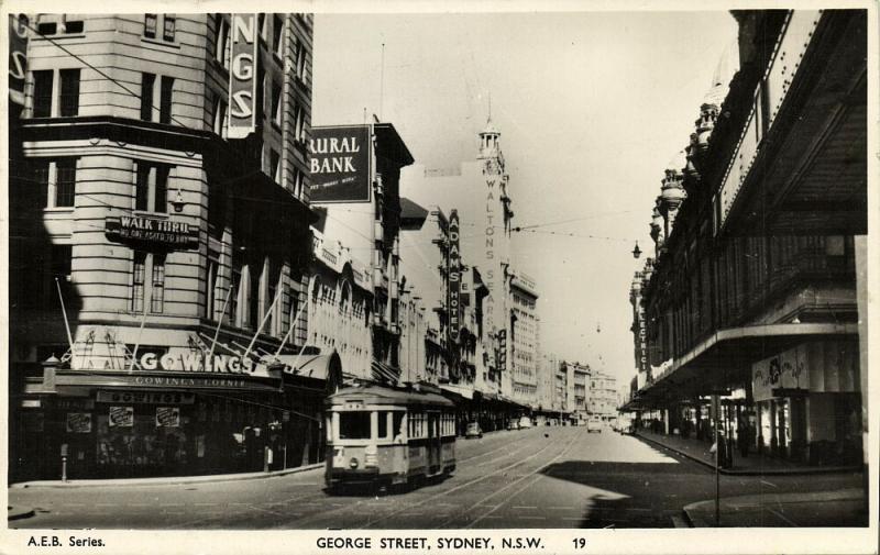 australia, SYDNEY, N.S.W., George Street, Tram Street Car (1959) RPPC Postcard