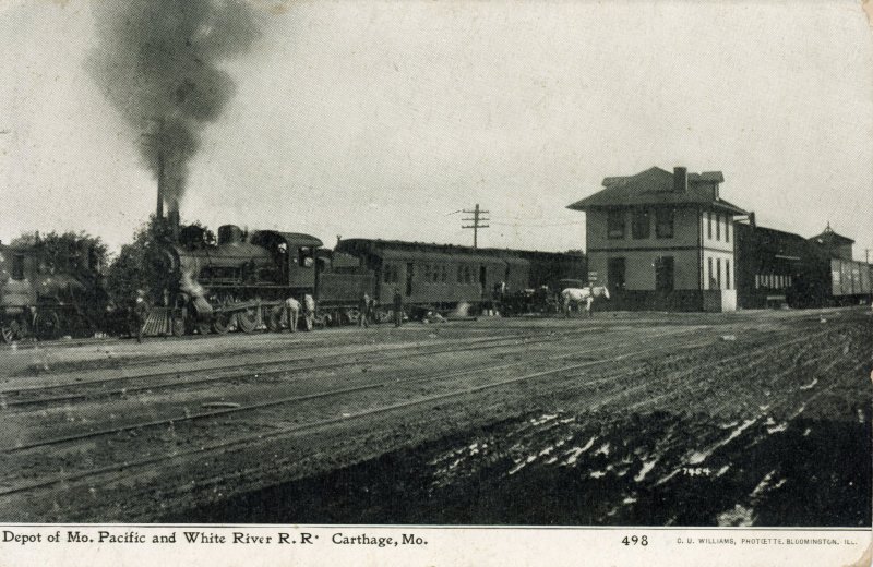 Missouri Pacific and White River Railroad Depot Carthage MO posted 1910