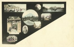 japan, Multiview, Country & Harbour View, Temple, Geisha, Cherry Blossom (1910s)