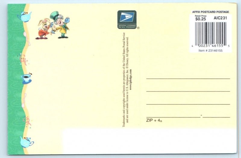 DISNEY Alice in Wonderland Mad Hatter Cheshire Cat Stamp 4x6 Postcard