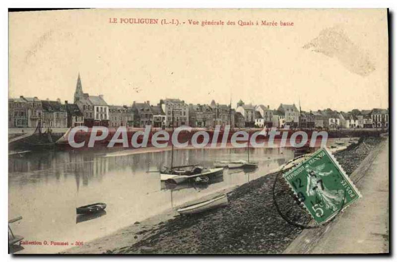 Old Postcard Pouliguen L I General view of low Maree Quays