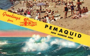 Vintage Postcard Greetings Card From Pemaquid New Harbor Area Sea Ocean Beach