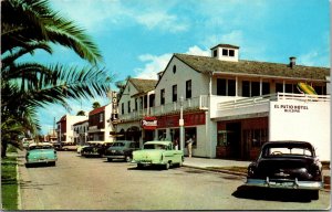 Vtg Venice FL Palm Lined Avenue Street View Old Cars Rexall Drugs 1950s Postcard
