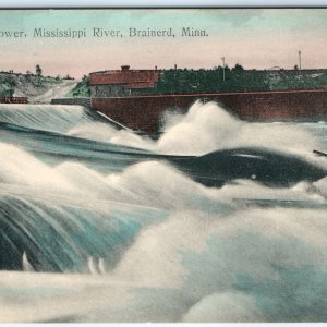 c1910s Brainerd, MN Water Power Mississippi River Hydroelectric Dam Postcard A90