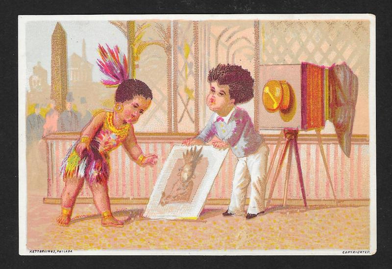 VICTORIAN TRADE CARD Indian Children Doing Photography