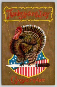 Thanksgiving Greetings Turkey Patriotic Shield Postcard V22