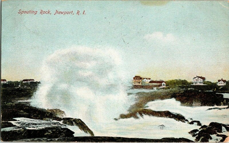 Spouting Rock Newport Rhode Island Vintage Postcard Boston Mass Cancel 1c PM UDB 