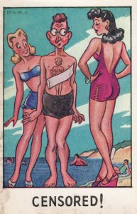 Man With Nude Lady Body Art Tattoo Antique Comic Postcard