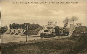 Welland Ship Canal c1910 Postcard - Collier Leaving North End Lock 2