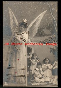 Christmas, RH No 1008/1, RPPC, Angel in Snow Storm, Children Praying