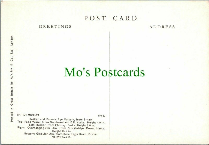 British Museum Postcard - Beaker & Bronze Age Pottery From Britain RR12646 