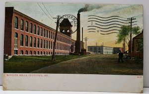 Oldtowne Maine, WOOLEN MILLS 1908 UDB Orono to Worcester Postcard A11