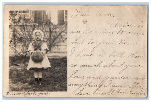 1906 Cute Little Girl On Backyard Handwarmer Wilmington DE RPPC Photo Postcard