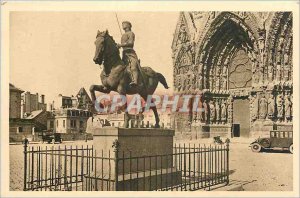 Old Postcard Reims statue of Joan of Arc