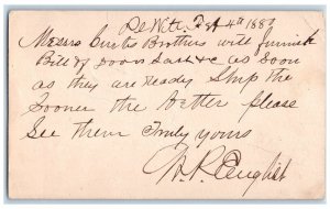 1881 Furnish Bill Message Dewitt Iowa IA Clinton IA Antique Posted Postal Card