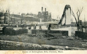 Postcard Early View of the Ruins of Bellingham Hill, Chelsea, MA.  K1